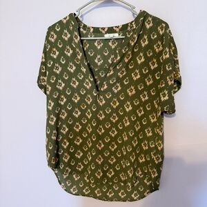Maurices Olive Green Printed Split-Neck Blouse